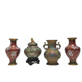 Cloisonne Ginger Jars and Vase Grouping (4)