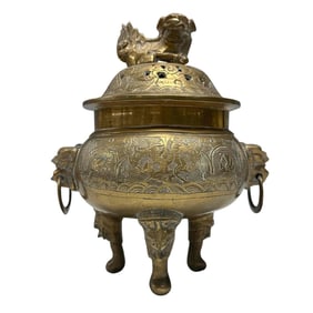 Chinese Incense Burner with Foo Dog Finial