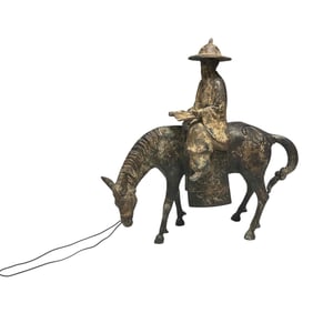 20th Century Japanese Cast Iron Man on Horse Statue