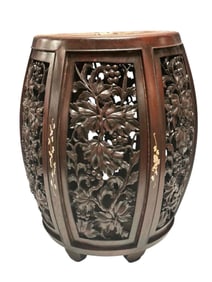 Chinese Rosewood Mother of Pearl Inlaid Drum Stool / Stand