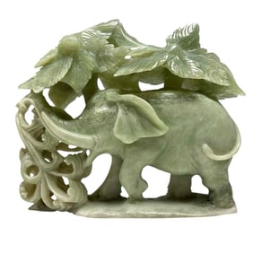 Carved Green Jade Elephant Sculpture
