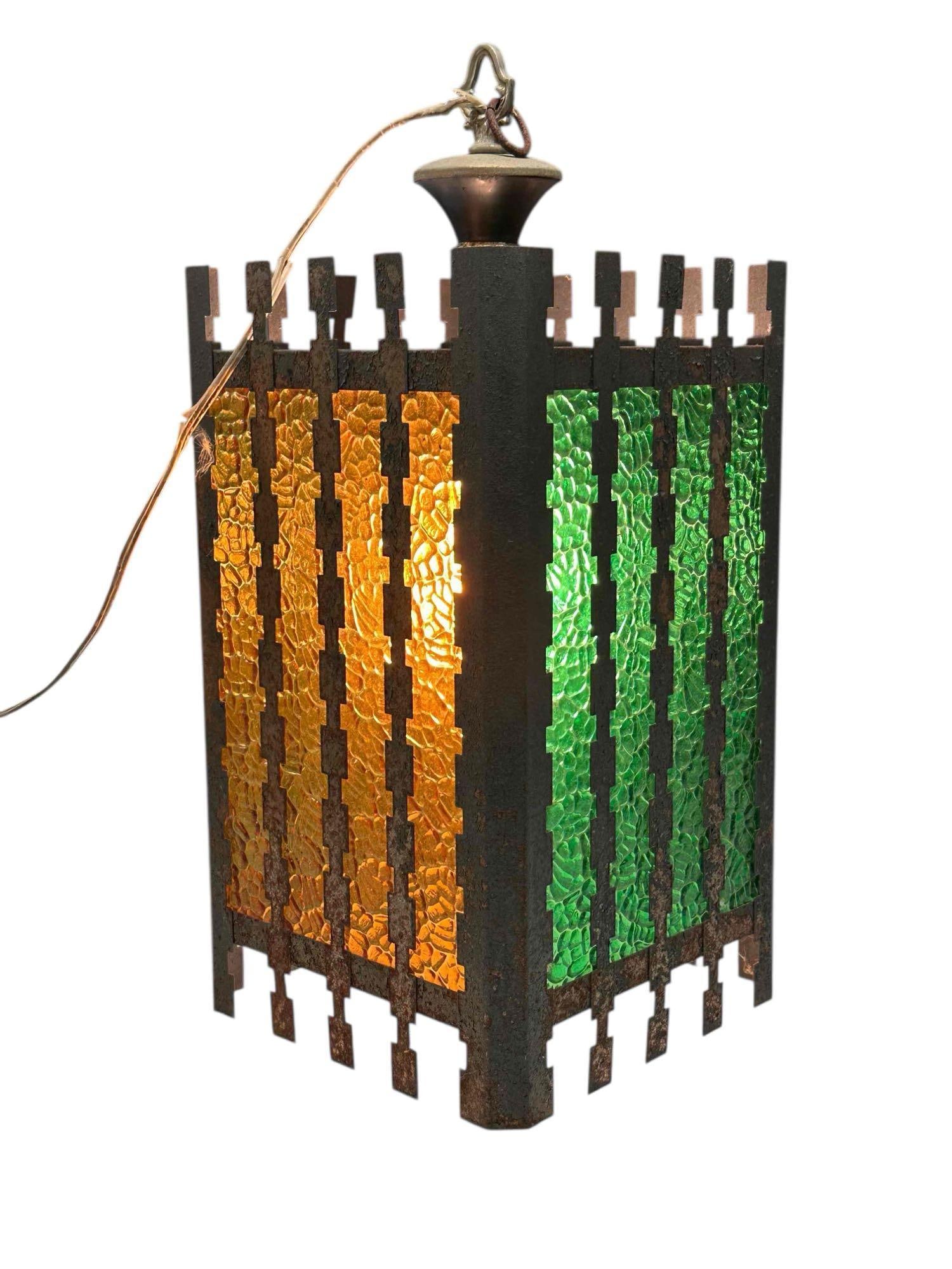 Mid 20th C. Gothic Slag Glass Hanging light Fixture (1 of 13)