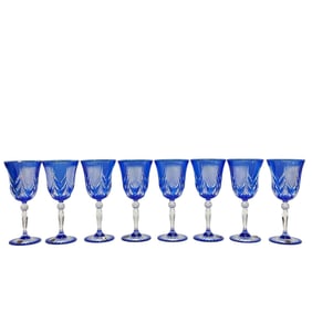 Cristal D'Arques France MENUET Cobalt Cut to Clear Stemware (8)