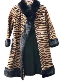 Knee Length Tiger Print, Animal Print Fur Coat