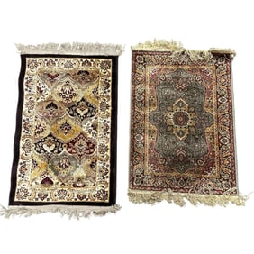 Two Small Oriental Fringed Throw Rugs / Carpets
