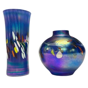 Two Fine 20th C. Iridescent Art Glass Vases
