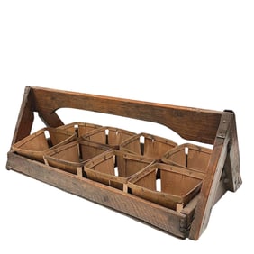 Early American Wooden Berry Picking Basket Carrier