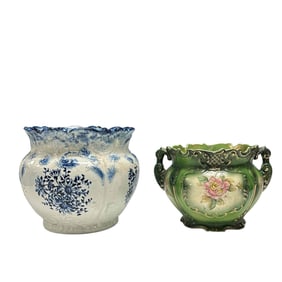 (2) Antique Pottery Cache Pots / Jardinieres