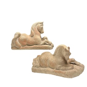 Pair of MCM Terracotta Horse Sculptures Statues (2)