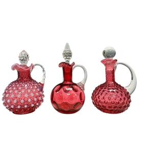 Three (3) Cranberry Glass Cruets