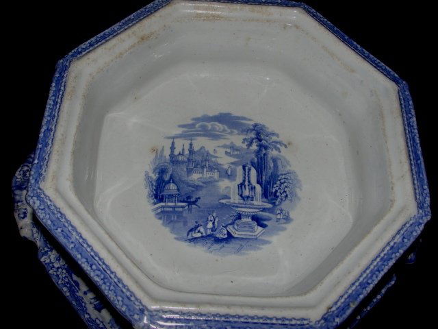 Antique Blue Transferware Tureen/Underplate - 4