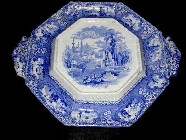 Antique Blue Transferware Tureen/Underplate - 5