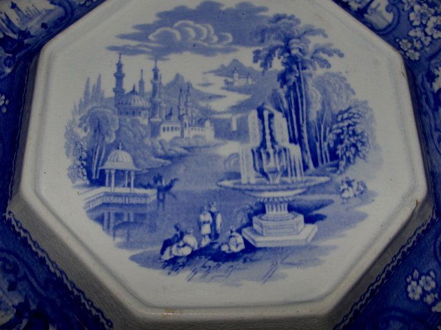Antique Blue Transferware Tureen/Underplate - 6