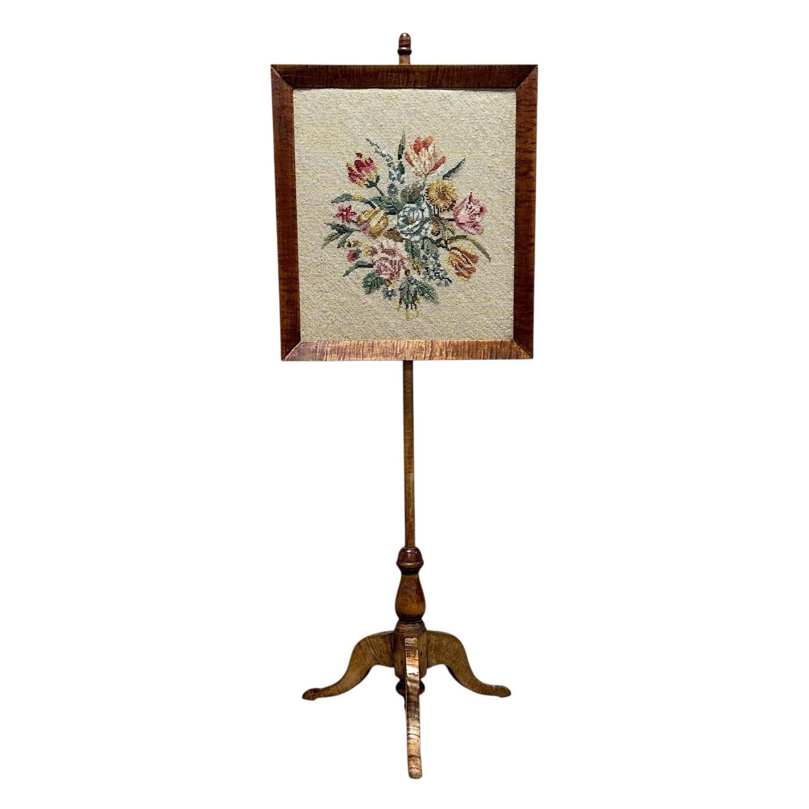Early American Tiger Maple Needlepoint Fire Screen on Stand (1 of 20)