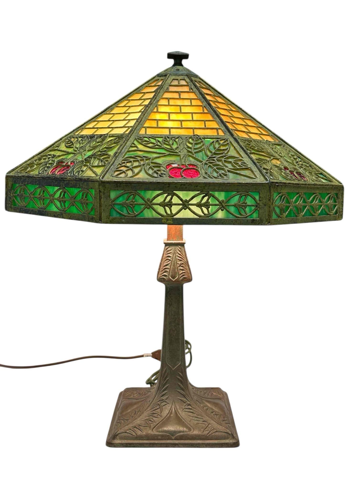 Bradley and Hubbard Cherry Blossom Slag Glass Table Lamp (1 of 20)