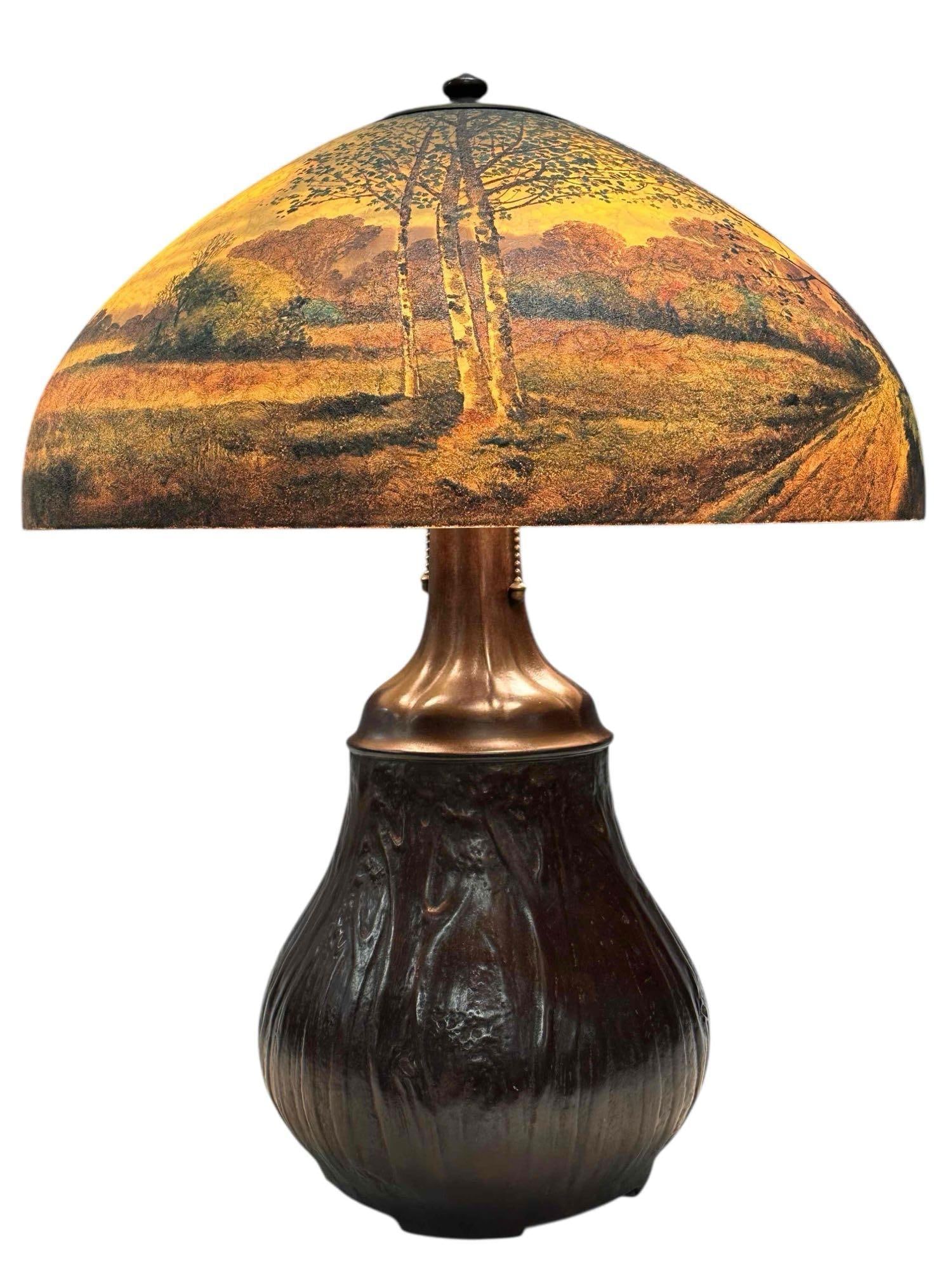 A Fine HANDEL Reverse Painted Table Lamp - Country Road Artist Signed (1 of 20)
