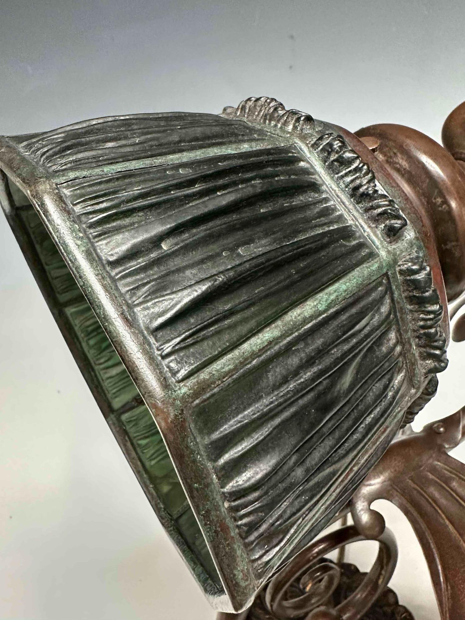 Tiffany Studios Linen Fold Shade on Griffin / Dragon Wall Sconce - 11