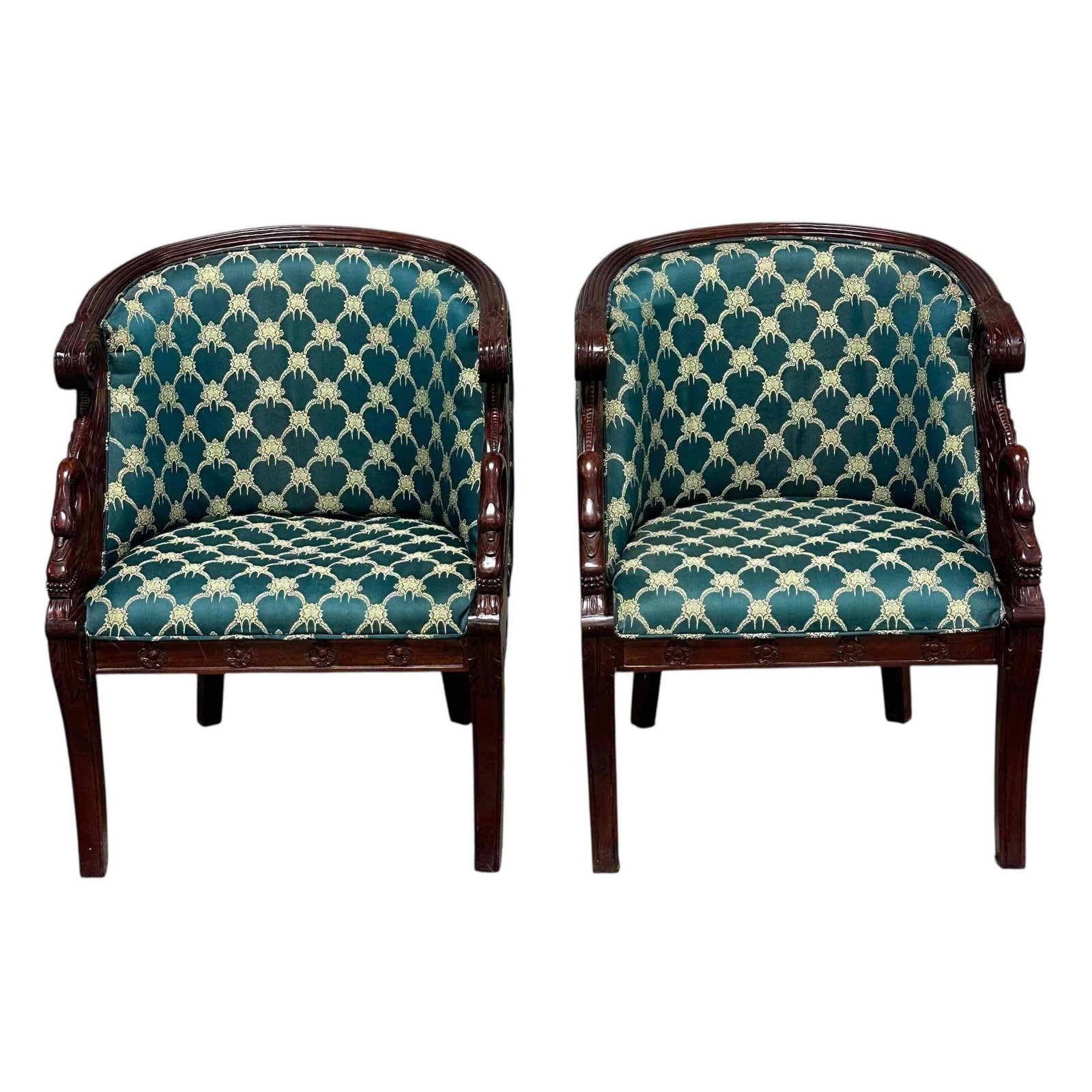 Pair of French Empire Style Swan Arm Mahogany Club Chairs (1 of 20)