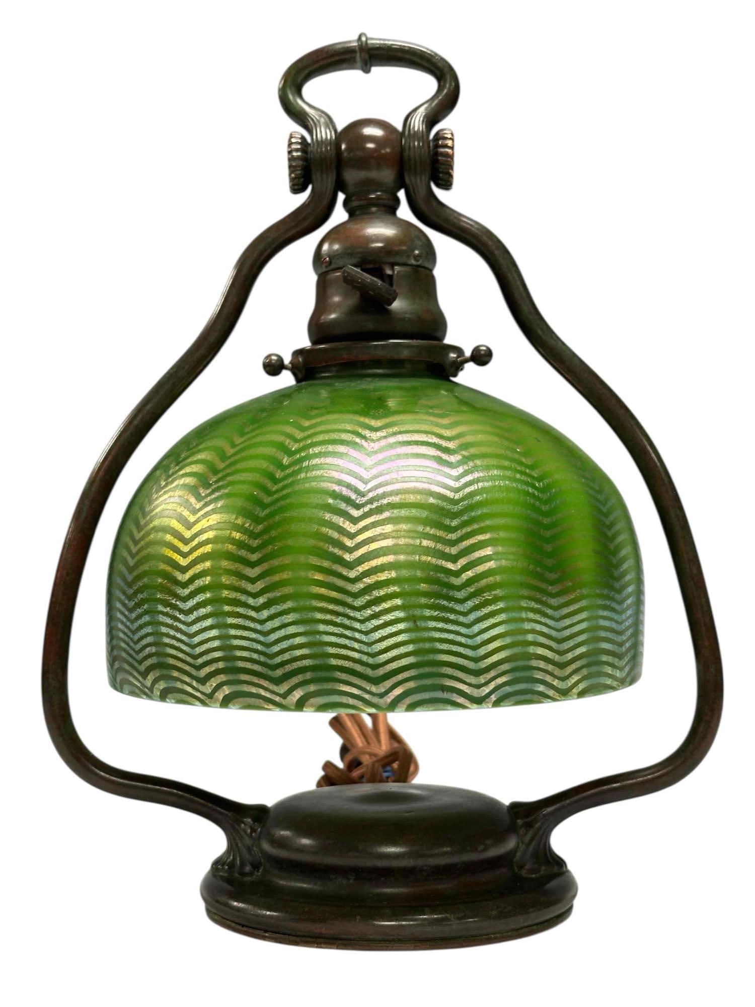 Tiffany Studios Bronze Desk Lamp w Favrile Damascene Shade (1 of 20)