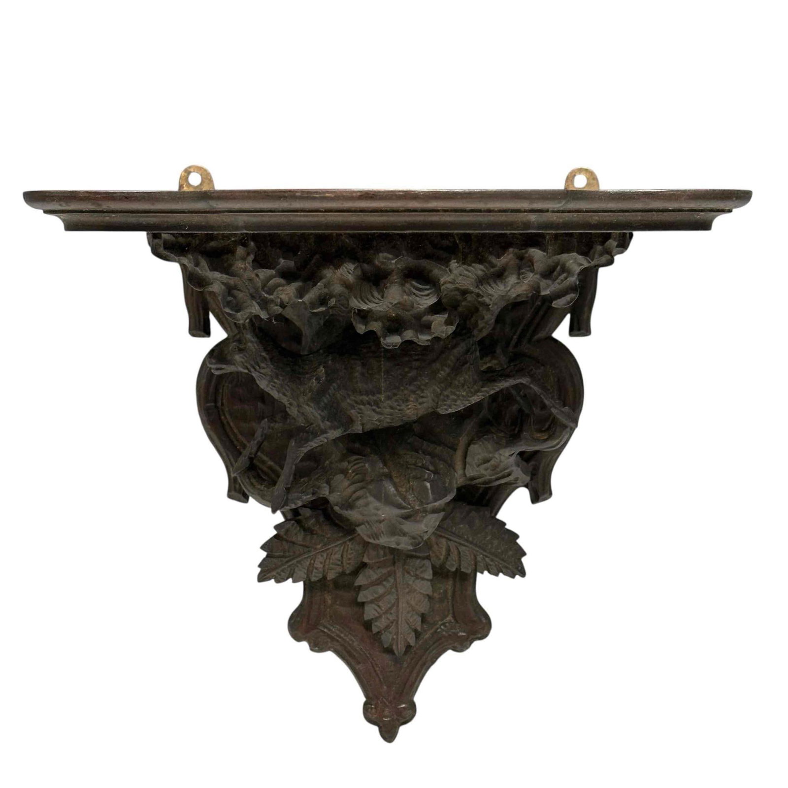 Black Forest Carved Wall Shelf with Deer and Foliage (1 of 15)