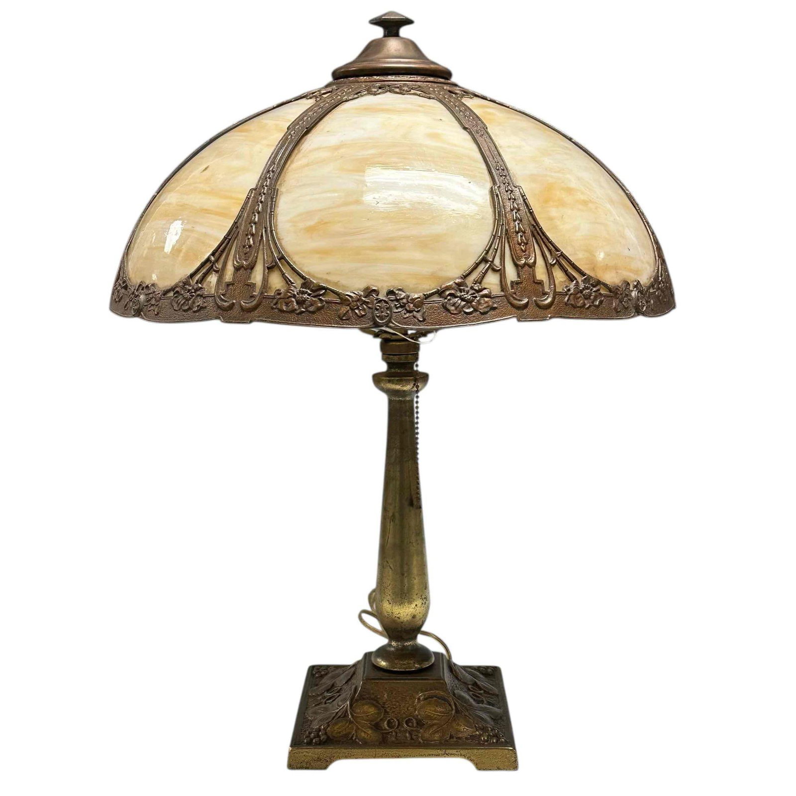 Art Nouveau Bent Panel Slag Glass Lamp (1 of 20)