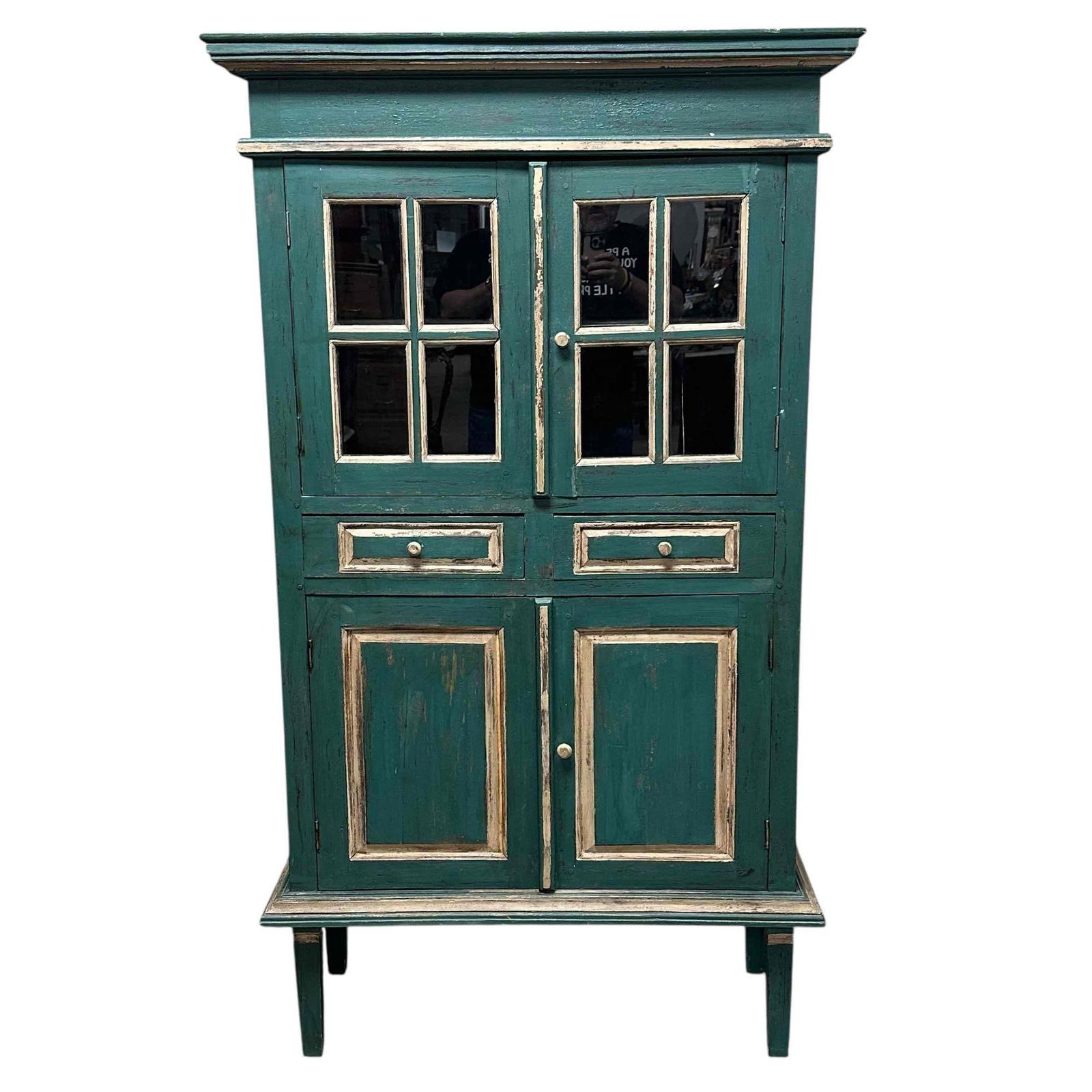 Green Painted Primitive Style Cupboard on Legs (1 of 20)