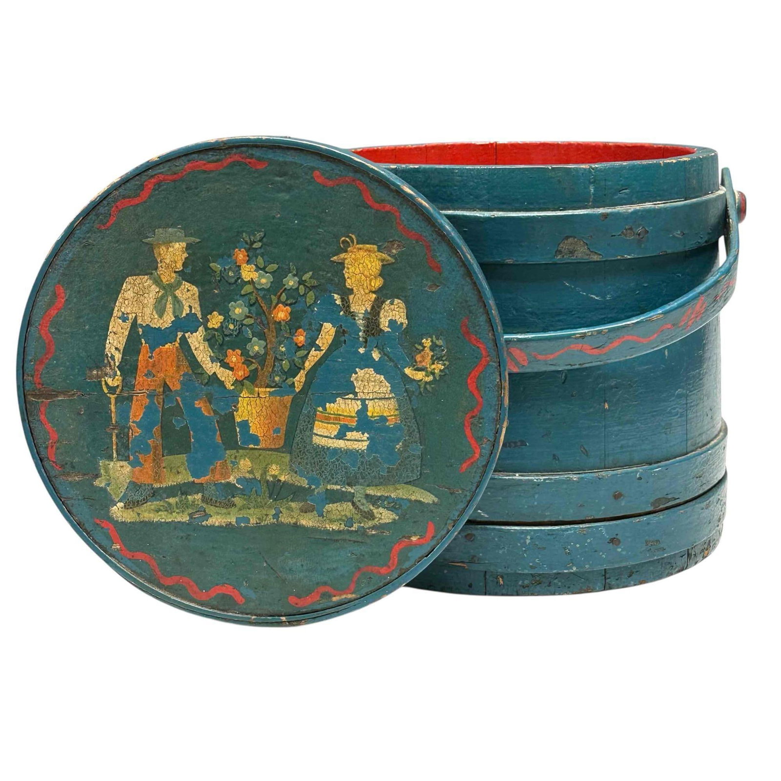 Painted Folk Art Firkin Bucket or Brides Basket (1 of 20)