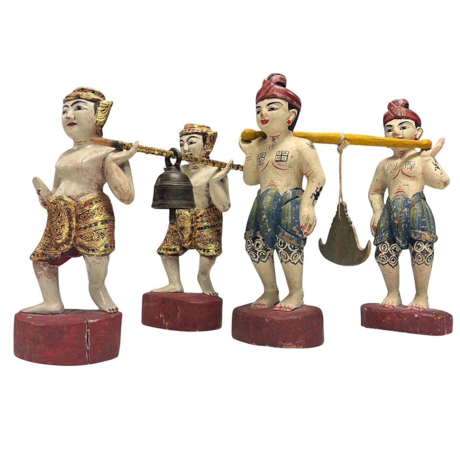 Burmese Nat Carved Deities Figure Sculptures (4) (1 of 19)