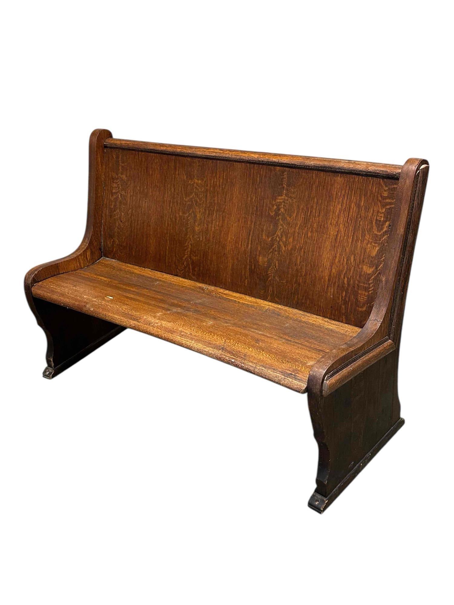 Antique American Oak Curved Church Pew / Bench (1 of 20)