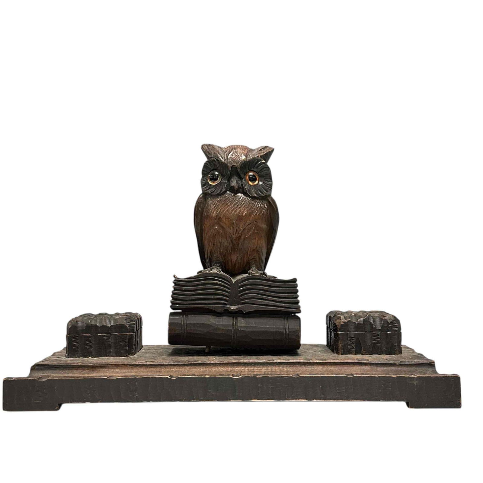 Carved Black Forest Owl Desk Top Inkwell (1 of 18)