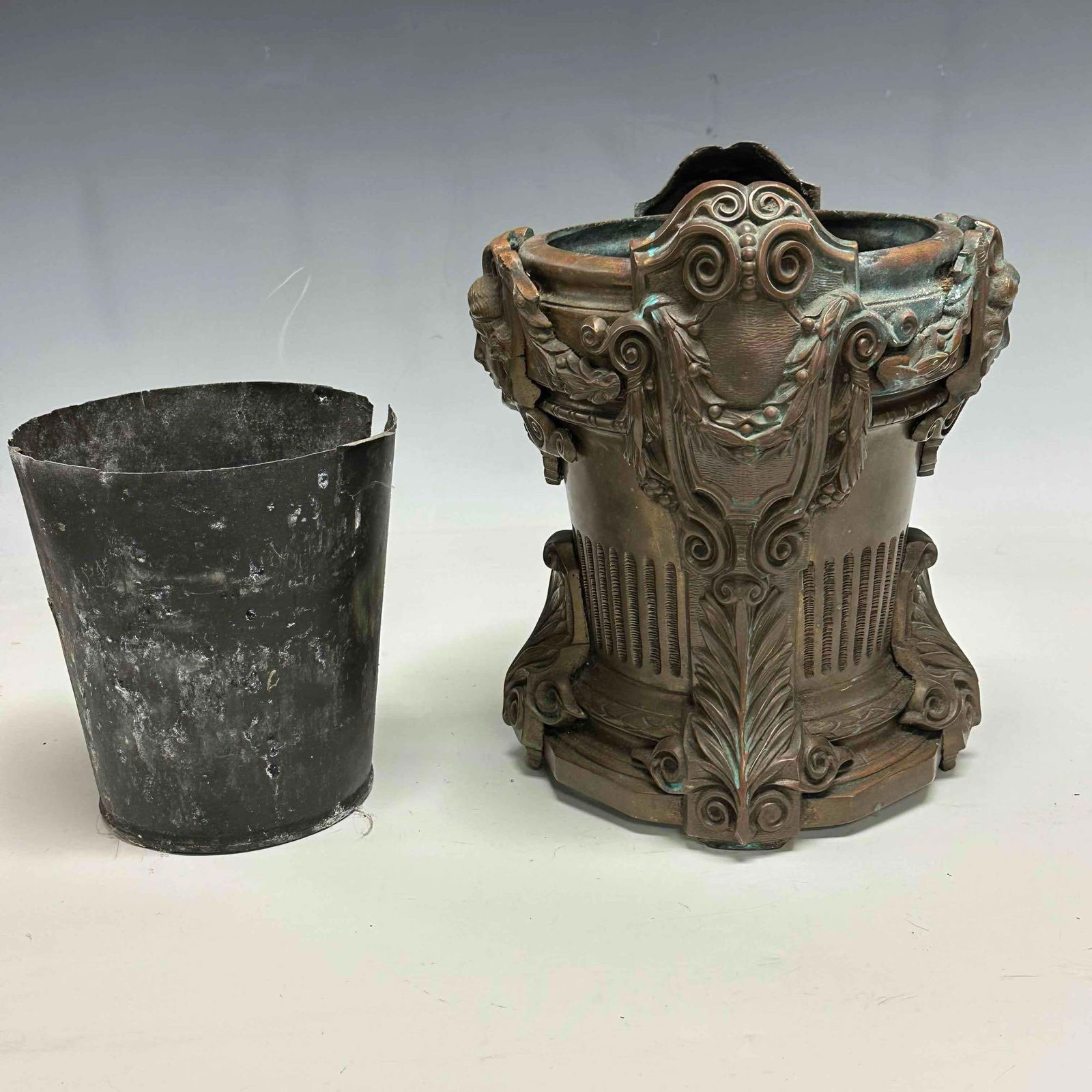 Renaissance Motif Solid Bronze Cache Pot / Planter - 12