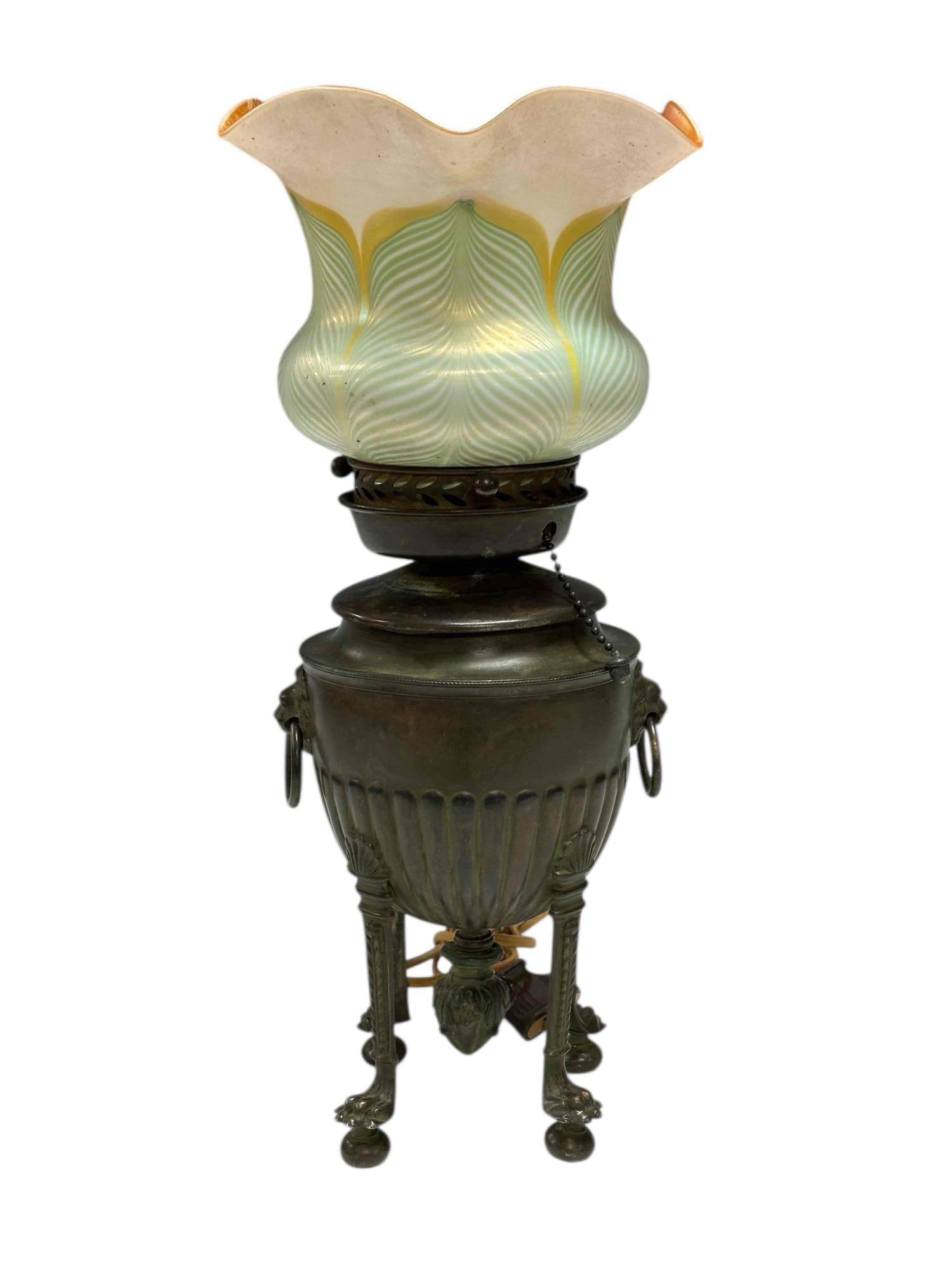 Grand Tour Style Neoclassical Lamp w Quezal Art Glass Shade (1 of 20)