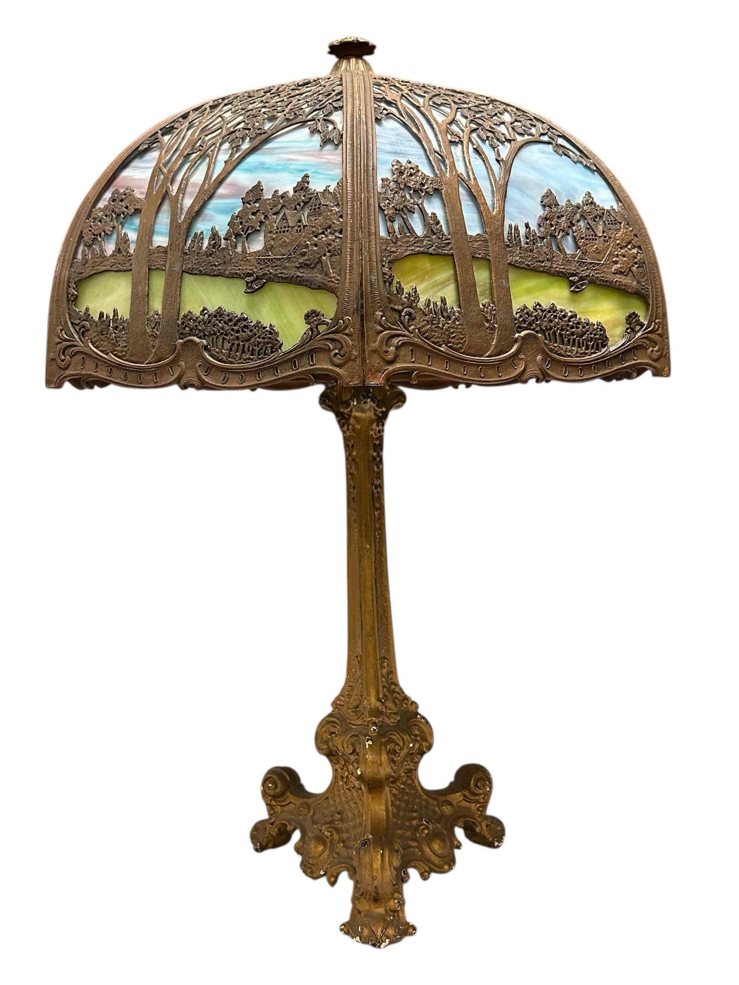 Large Scenic Panel Overlay Lamp on Greco-Roman Base (1 of 20)