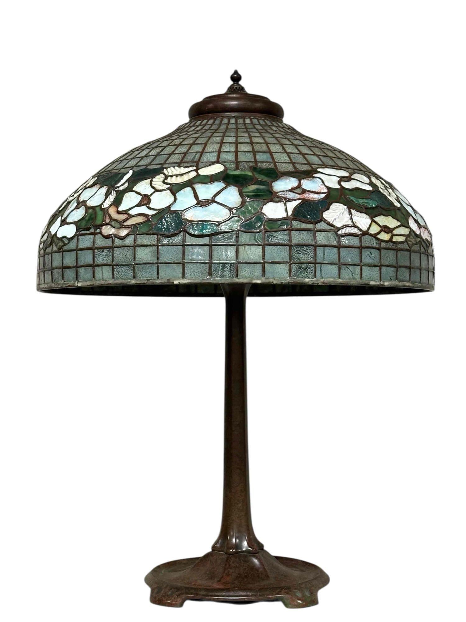 A Grand Leaded Glass Shade on Bronze Base after Tiffany Studios (1 of 20)