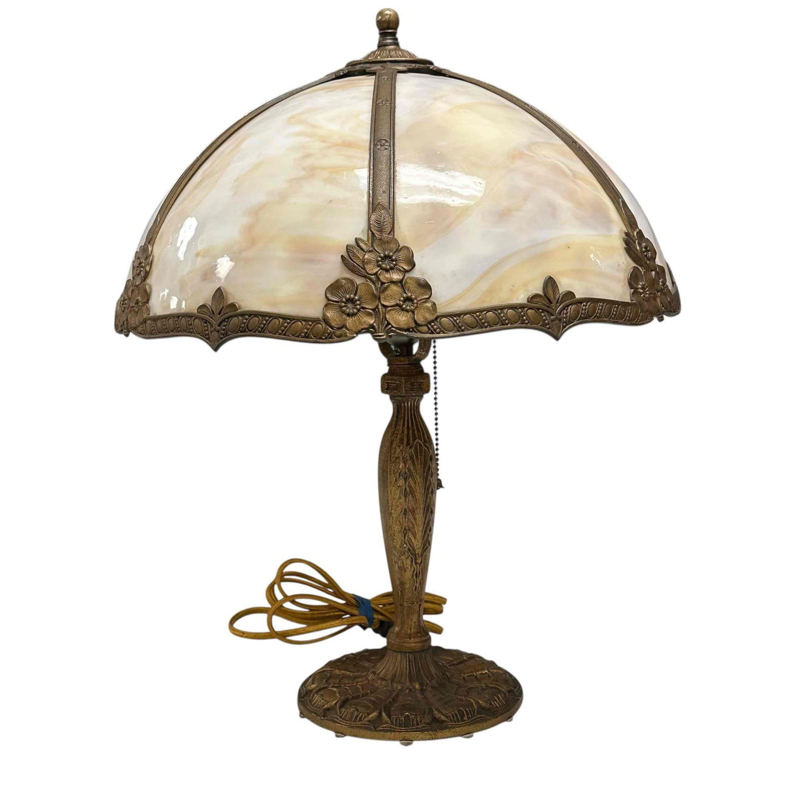 Art Nouveau Caramel Bent Panel Slag Glass Table Lamp (1 of 19)