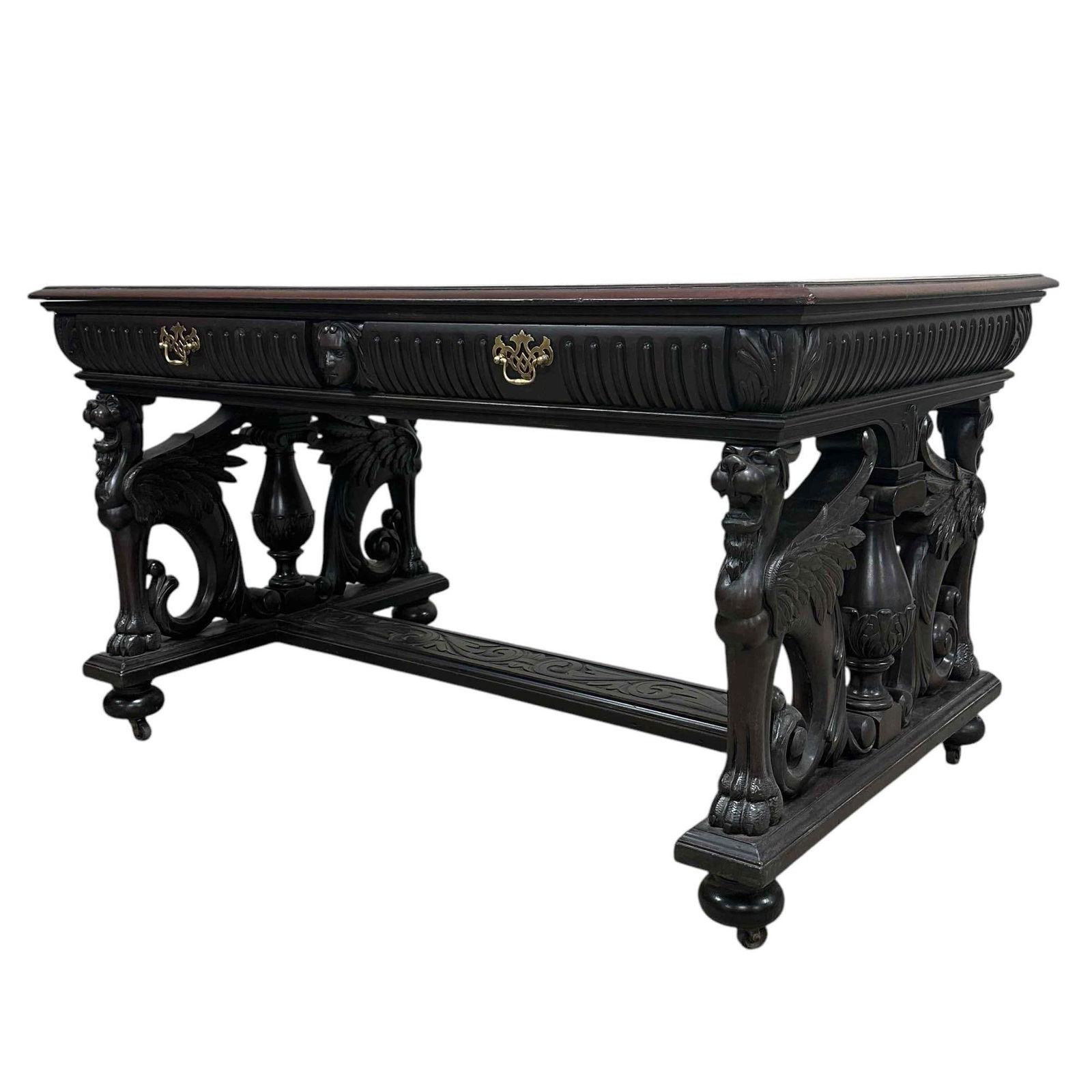 attrib To R.J Horner Carved Winged Griffin Mahogany Desk (1 of 20)