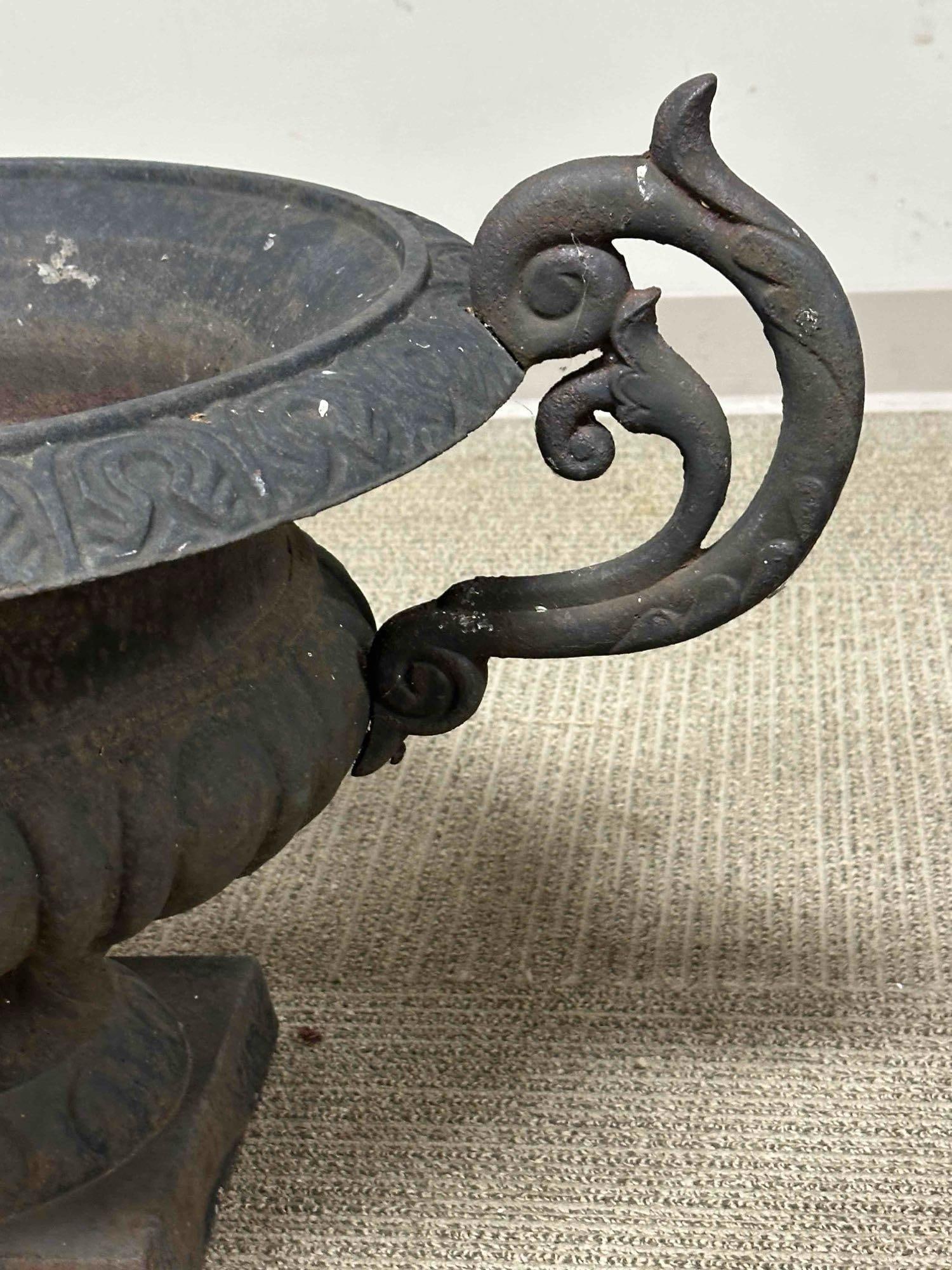 20th c. French Cast Iron Urn-Form Planters w Faint Bronze Patina - 10