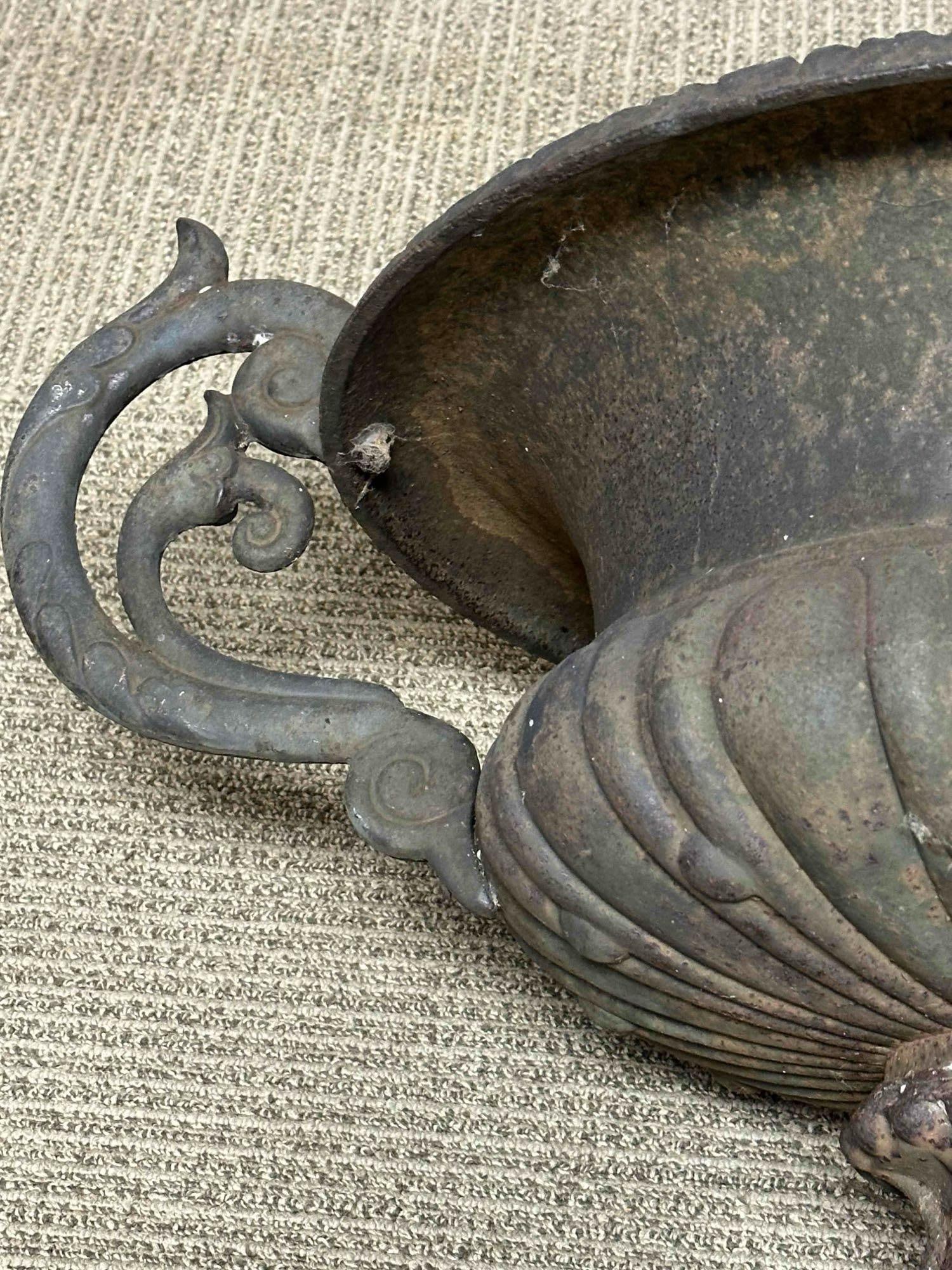 20th c. French Cast Iron Urn-Form Planters w Faint Bronze Patina - 12