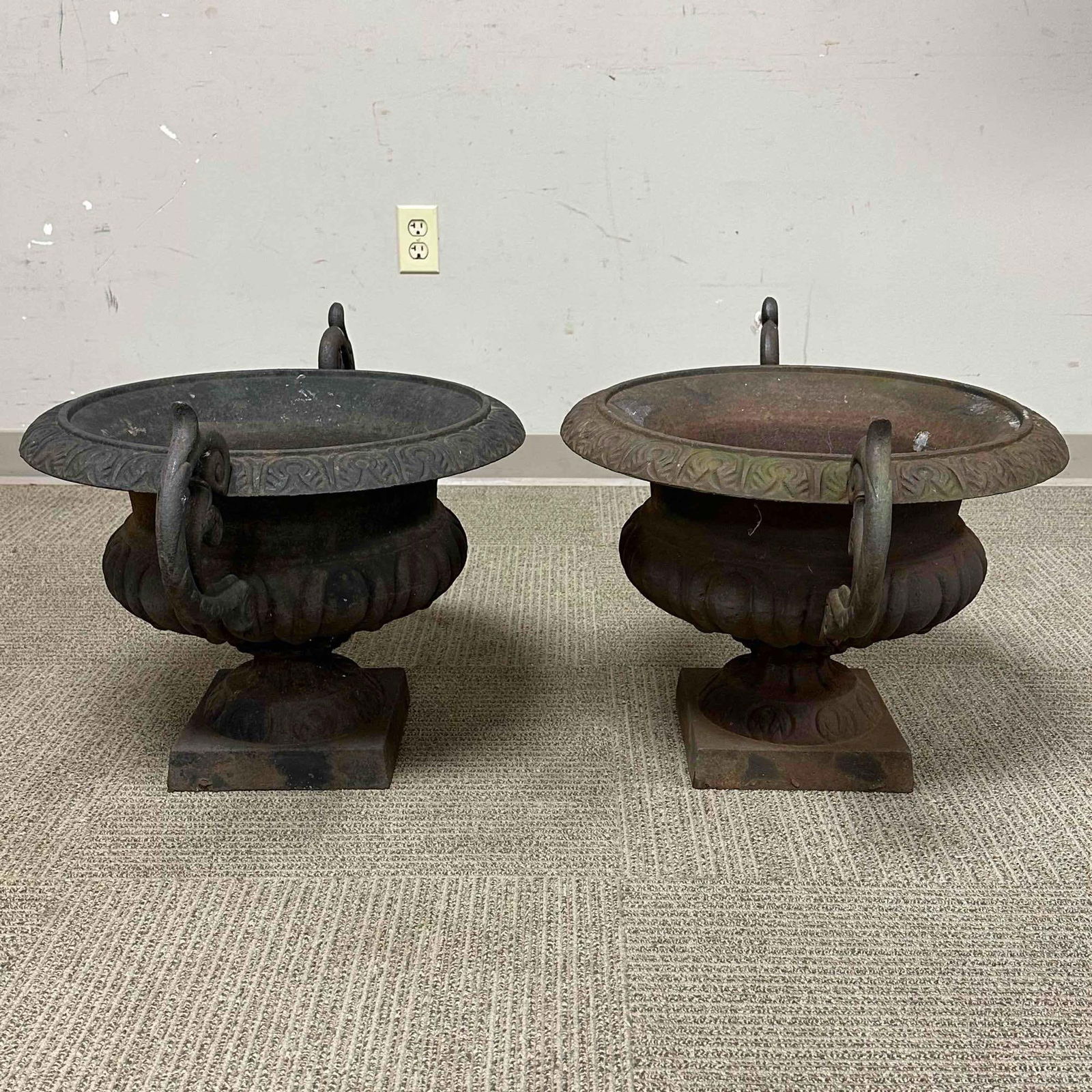 20th c. French Cast Iron Urn-Form Planters w Faint Bronze Patina - 13