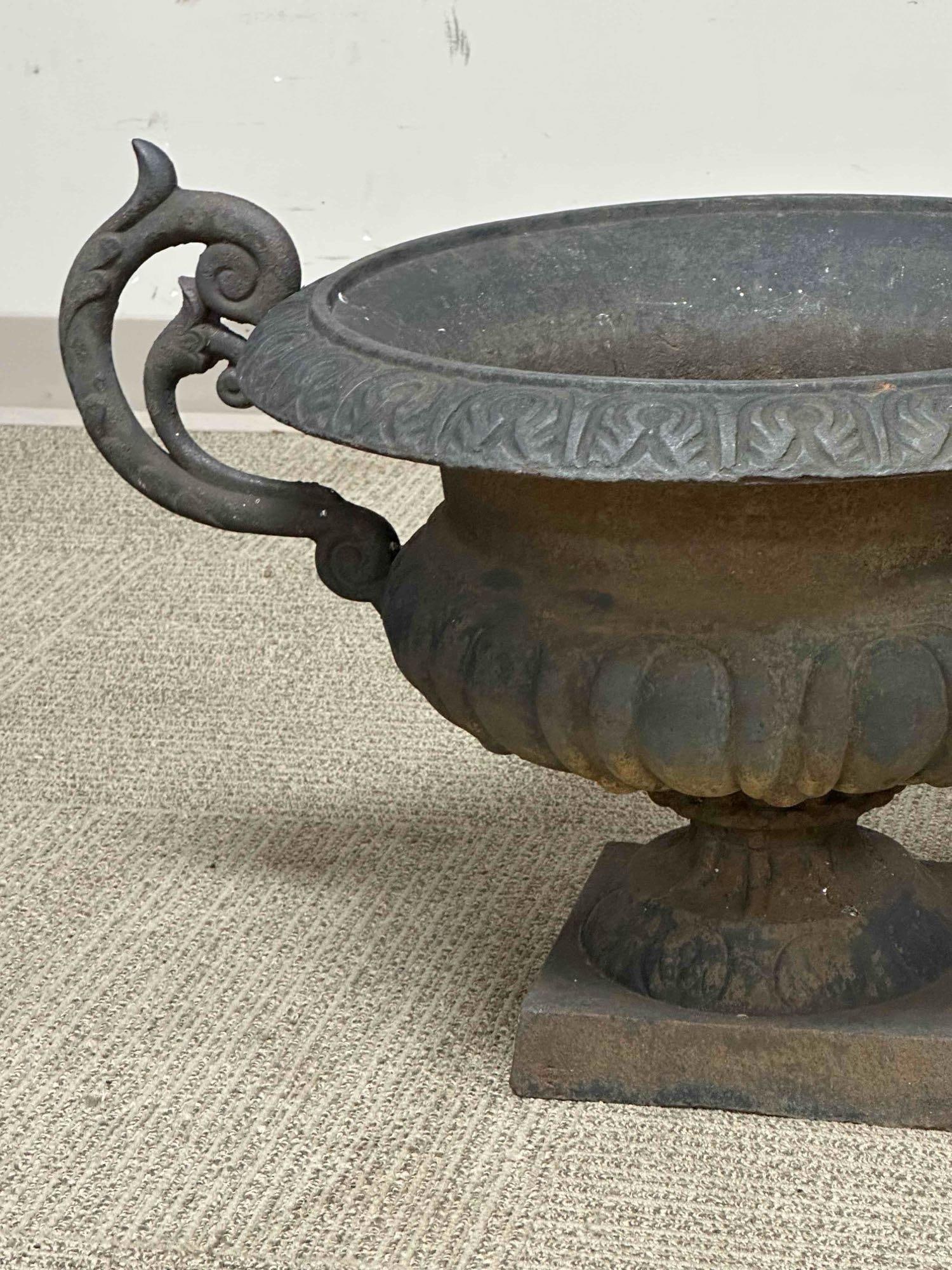 20th c. French Cast Iron Urn-Form Planters w Faint Bronze Patina - 15
