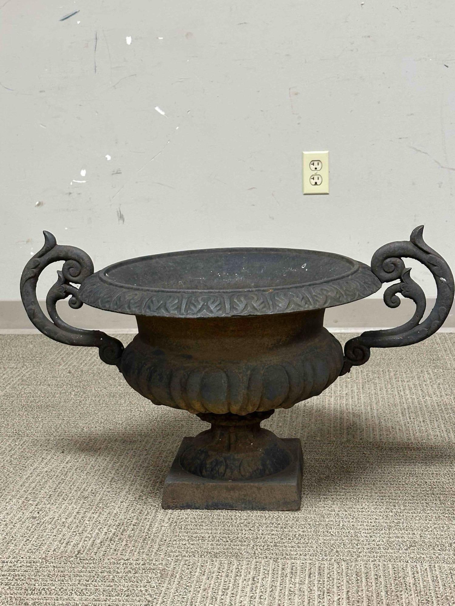 20th c. French Cast Iron Urn-Form Planters w Faint Bronze Patina - 16