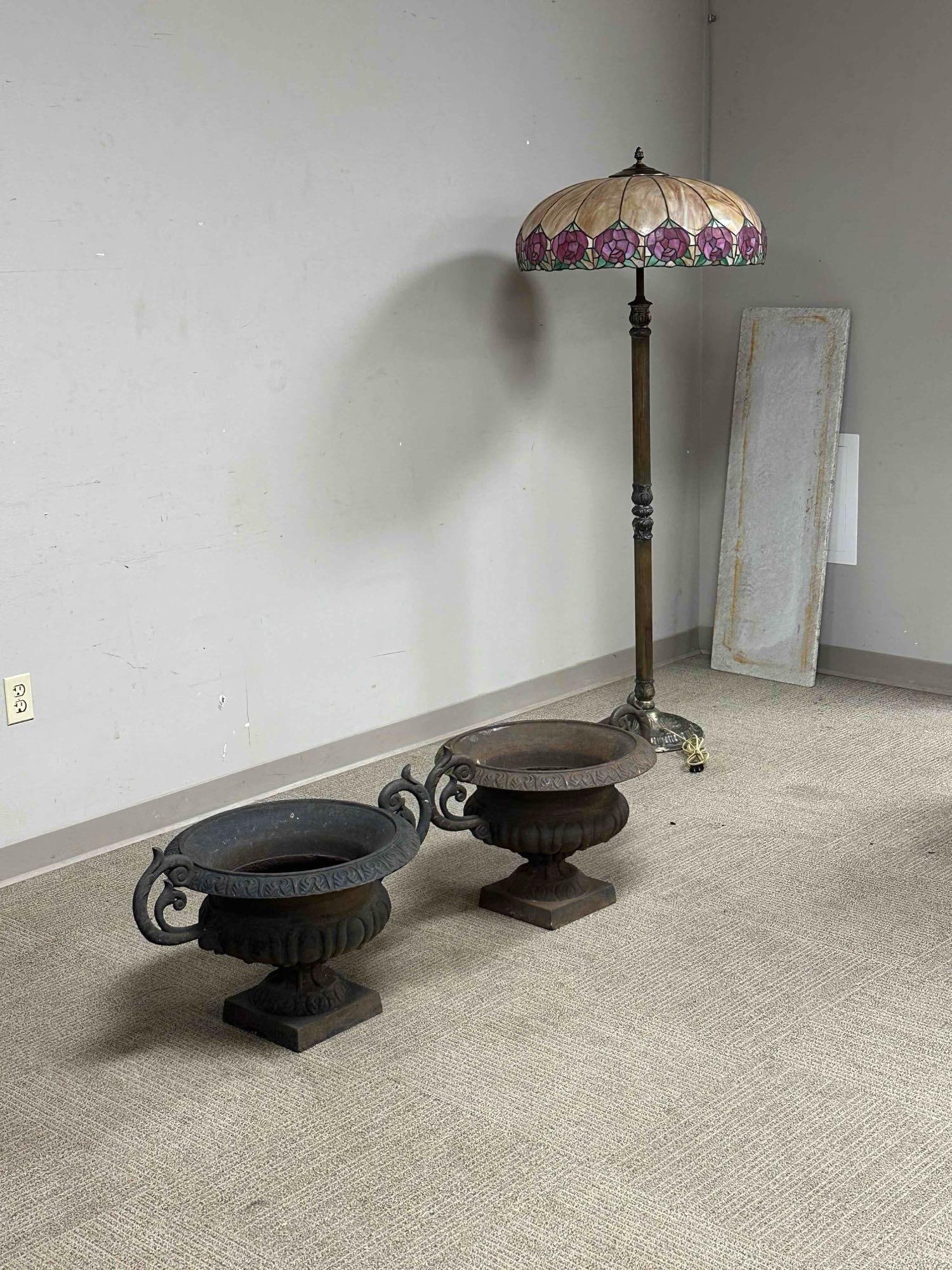 20th c. French Cast Iron Urn-Form Planters w Faint Bronze Patina - 17