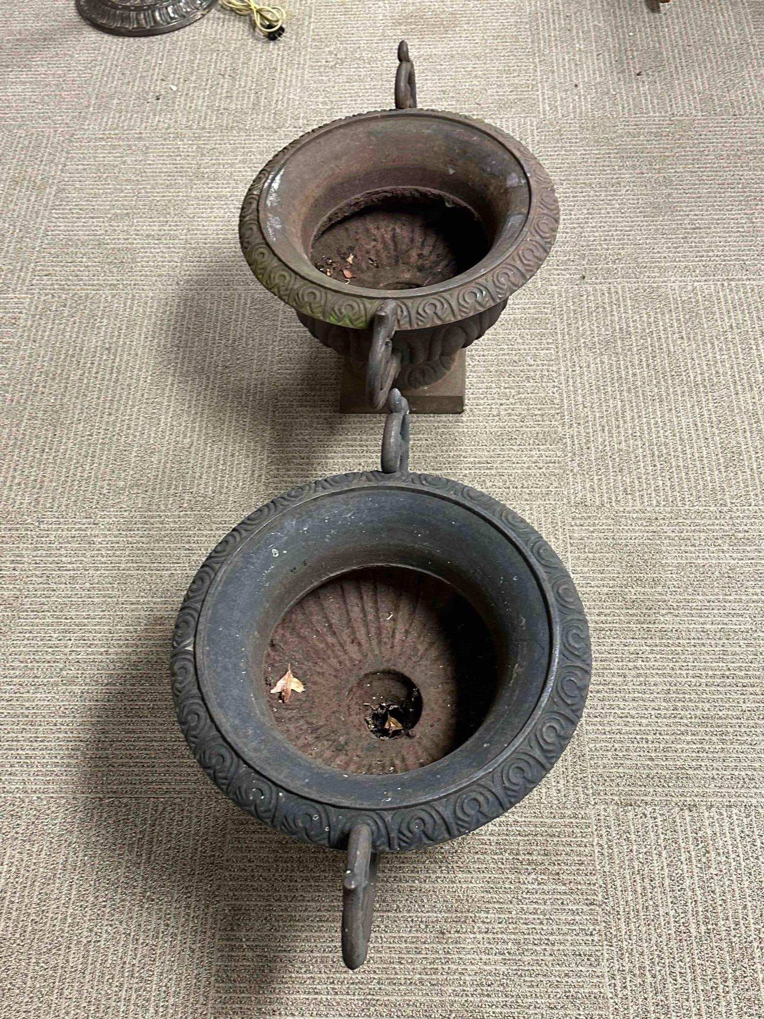 20th c. French Cast Iron Urn-Form Planters w Faint Bronze Patina - 18