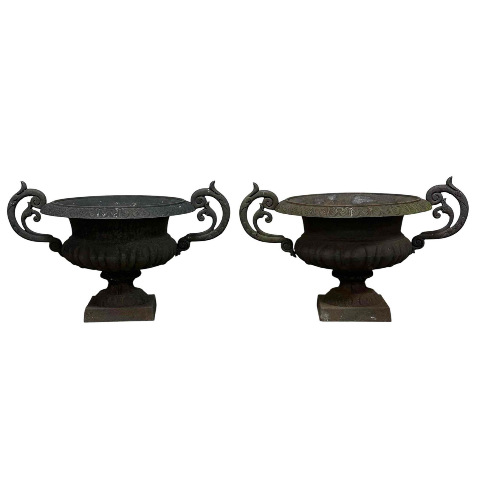 20th c. French Cast Iron Urn-Form Planters w Faint Bronze Patina (1 of 20)
