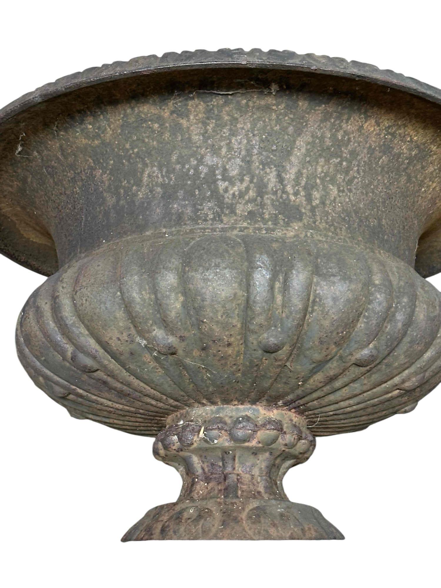 20th c. French Cast Iron Urn-Form Planters w Faint Bronze Patina - 3