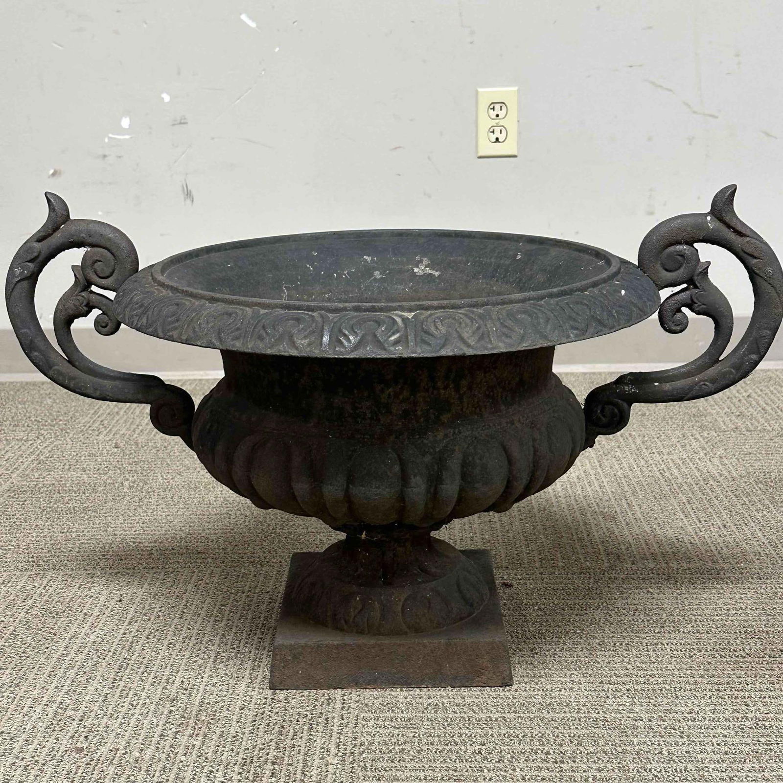 20th c. French Cast Iron Urn-Form Planters w Faint Bronze Patina - 7