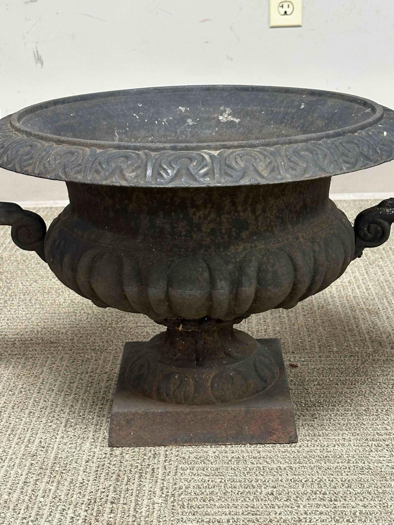 20th c. French Cast Iron Urn-Form Planters w Faint Bronze Patina - 8