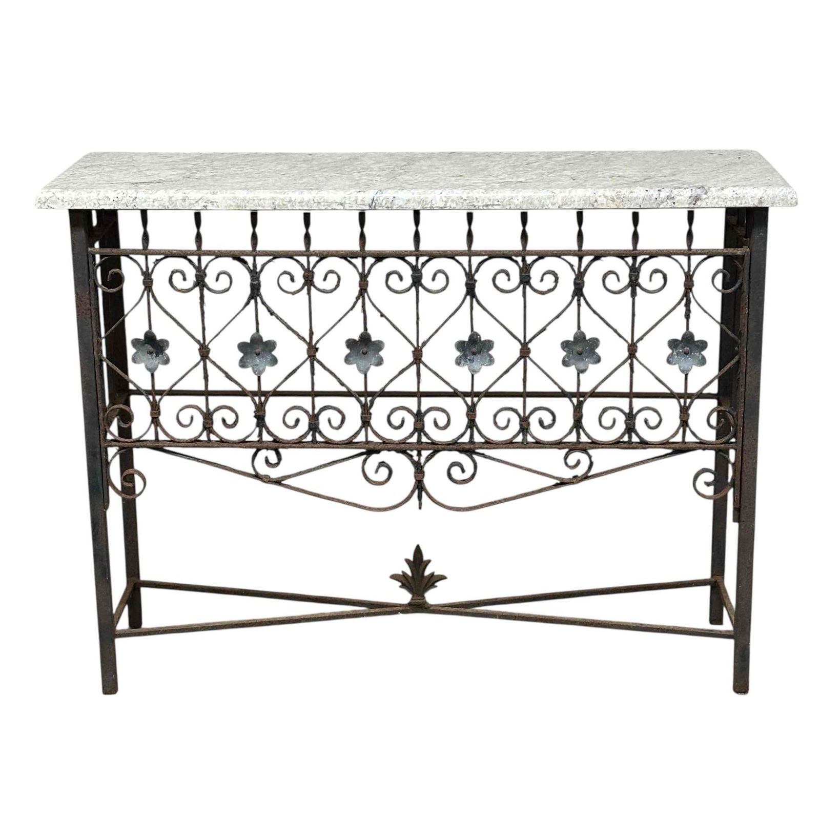 Antique Cast Iron Garden Table w Stone Top (1 of 18)