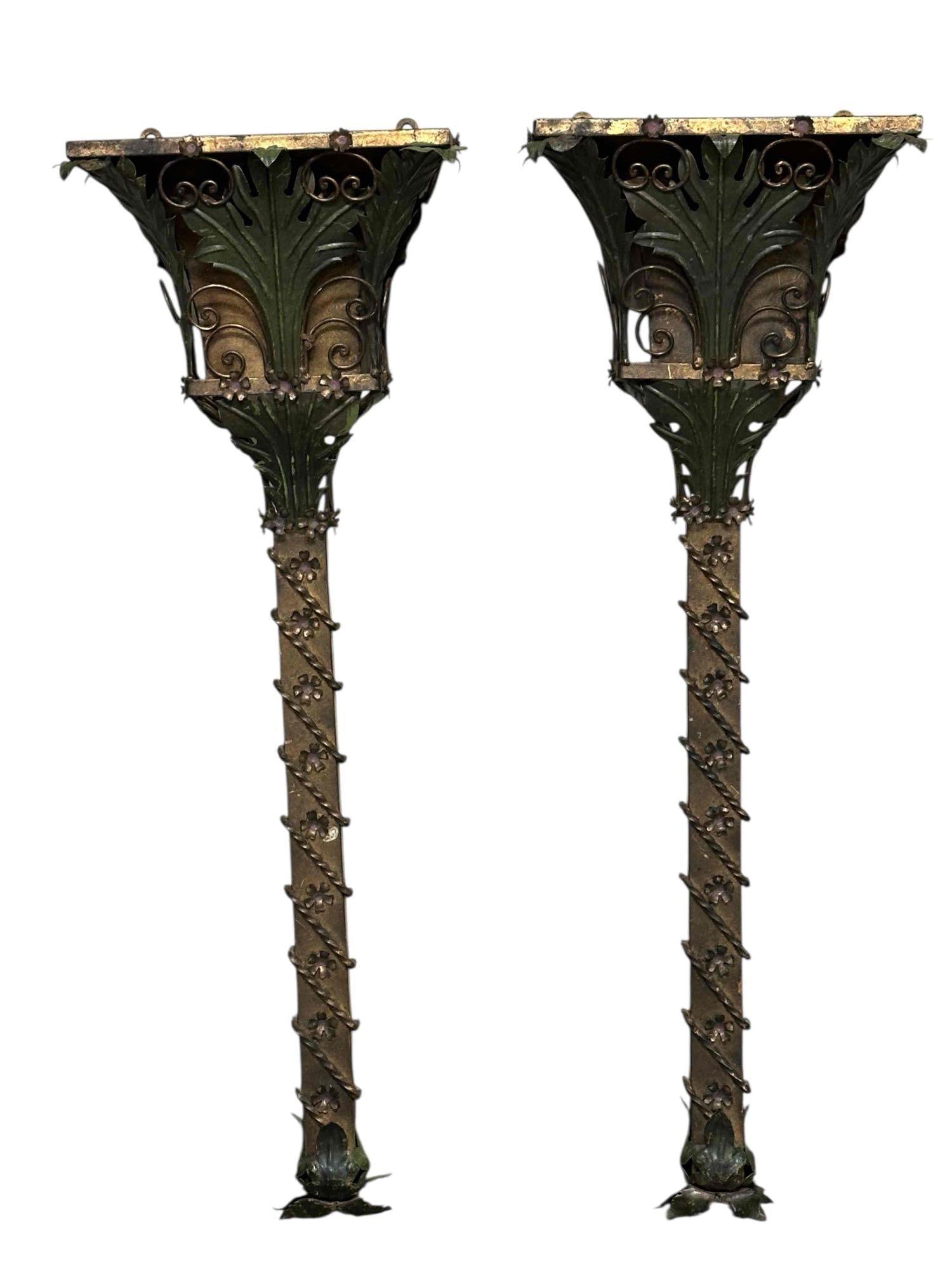 (2) French Art Nouveau Gilt and Cold Painted Tulip Wall Planters (1 of 20)