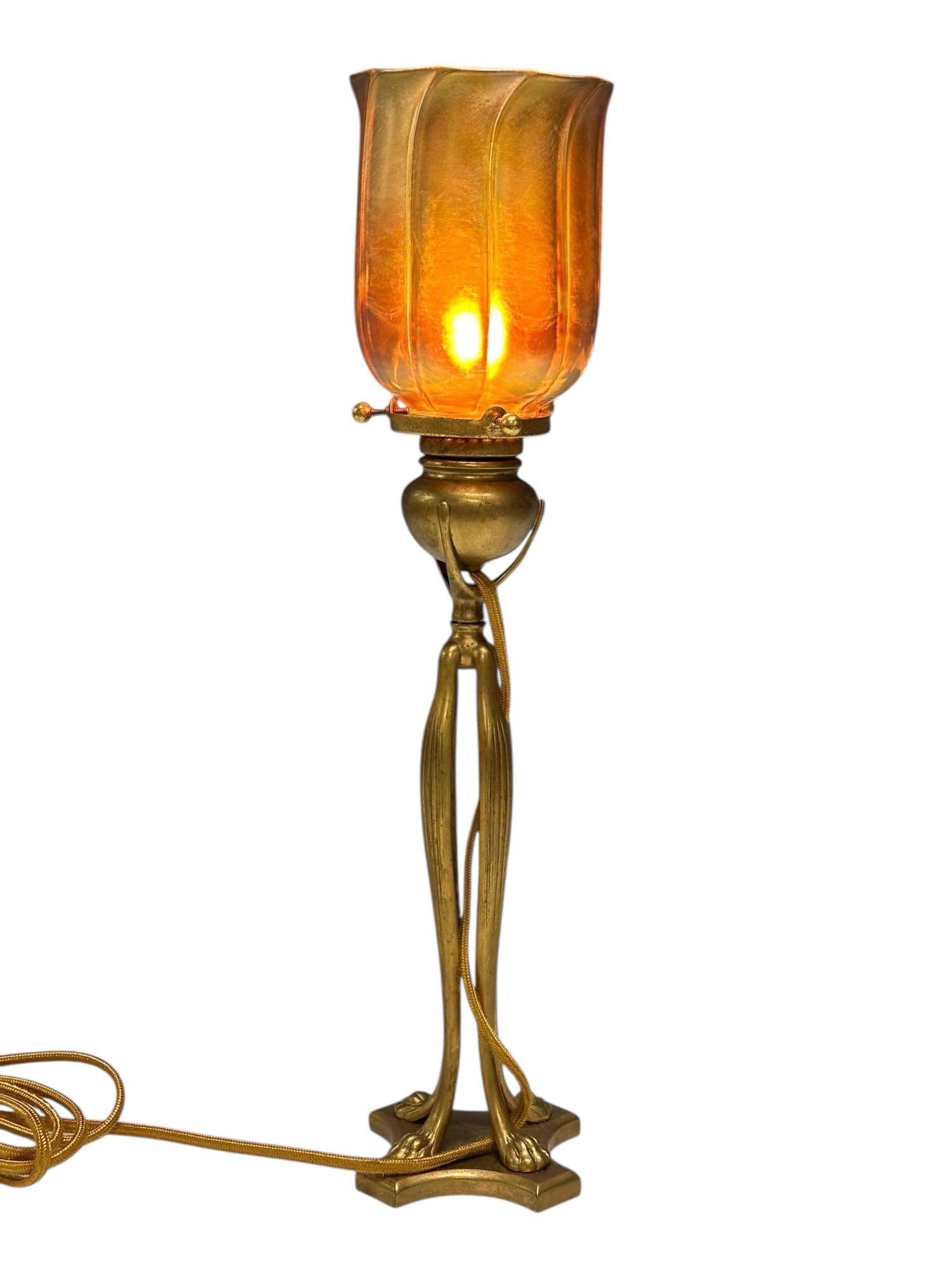 Tiffany Studios Gilt Bronze Cats Paw Candlestick Lamp (1 of 20)